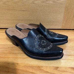 Ariat black leather western style mules